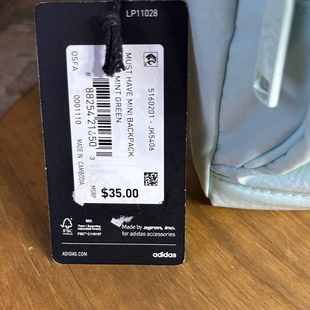 Adidas "Must Have Mini Backpack" in Mint Green w/Coin Purse 10.5" GIft NEW - Picture 6 of 7